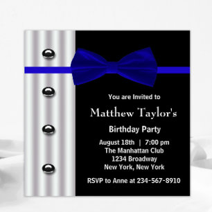 Invitation Blue Black Tuxedo Bow Cravate Hommes fête d'annive
