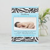 Invitation Blue Black Zebra Imprimer Photo Sip N Voir Baby sh (Debout devant)
