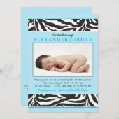 Invitation Blue Black Zebra Imprimer Photo Sip N Voir Baby sh (Devant / Derrière)