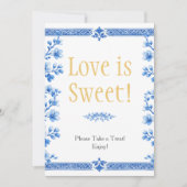 Invitation Blue blossom florals "Love is Sweet" Sign (Devant)