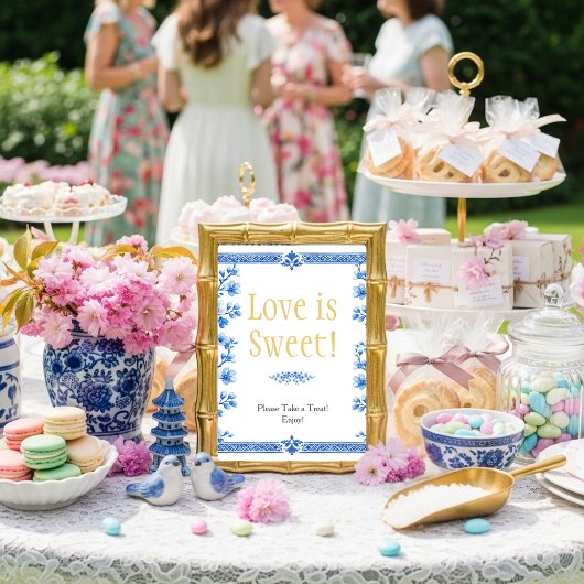 Invitation Blue blossom florals "Love is Sweet" Sign