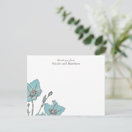 Invitation Blue Blossoms Flat Thank Notes (Debout devant)