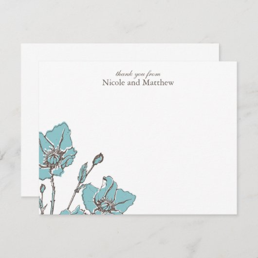 Invitation Blue Blossoms Flat Thank Notes (Devant / Derrière)