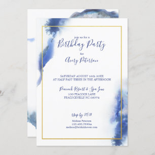 Invitation Blue Blue Blue Ombre Gold Frame Unisex Anniversair