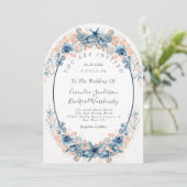 Invitation Blue Blush Beach Aquarelle Shell Flowers Mariage (Debout devant)