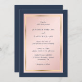 Invitation Blue Blush et Gold Mariage (Devant / Derrière)