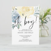 Invitation Blue Blush Floral Oh Boy Baby shower Party (Debout devant)