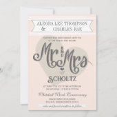 Invitation Blue Blush Peach M. et Mme Mariage de typographie (Devant)