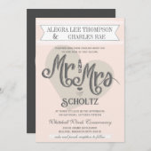 Invitation Blue Blush Peach M. et Mme Mariage de typographie (Devant / Derrière)