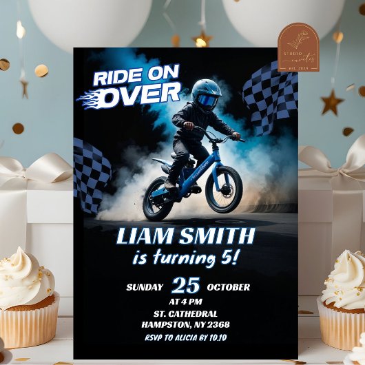 Invitation Blue BMX Racing Bicycle Birthday Boy
