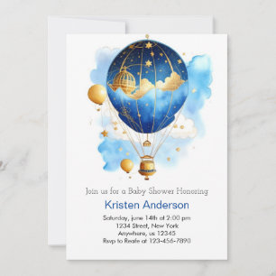 Invitation Blue Boho Balloon Adventure Boy Baby shower