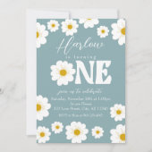 Invitation Blue Boho Daisy One Girl'anniversaire (Devant)