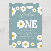 Invitation Blue Boho Daisy One Girl'anniversaire (Devant / Derrière)