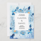 Invitation Blue Boho Floral Élégant & Mariage chic (Devant)