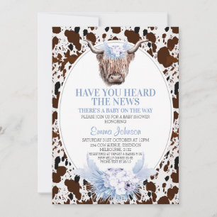 Invitation Blue Boho Floral Highland Cow Baby shower