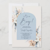 Invitation Blue Boho Floral Pampas Baby shower en herbe Garço (Devant)