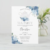 Invitation Blue Boho Floral Tea Party Fête des mariées (Debout devant)