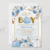 Invitation Blue Boho Gold Citrouille Fall Oh Boy Baby shower (Devant)