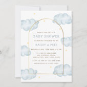 Invitation Blue Boho Moon Star Cloud Arch Boy Baby shower (Devant)