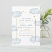 Invitation Blue Boho Moon Star Cloud Arch Boy Baby shower (Debout devant)