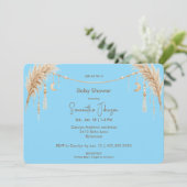 Invitation Blue Boho Pampas Baby Shower (Debout devant)