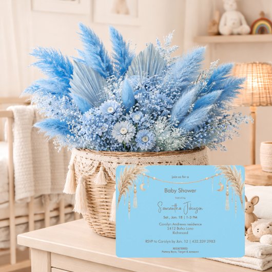 Invitation Blue Boho Pampas Baby Shower