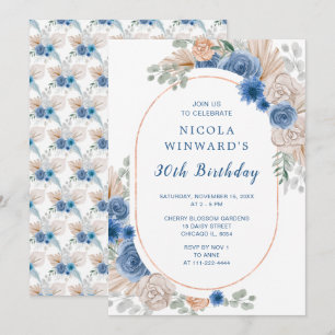 Invitation Blue Boho Pampas Grass fête d'anniversaire