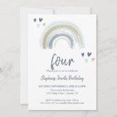 Invitation Blue Boho Rainbow 4e fête d'anniversaire (Devant)