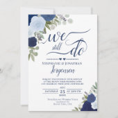 Invitation Blue Boho Roses Nous Faisons Toujours Vow Renouvel (Devant)