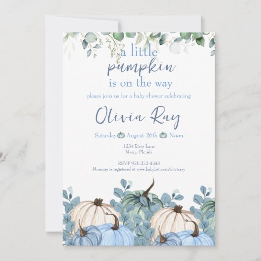 Invitation Blue Boho un peu Citrouille est sur le chemin (Devant)