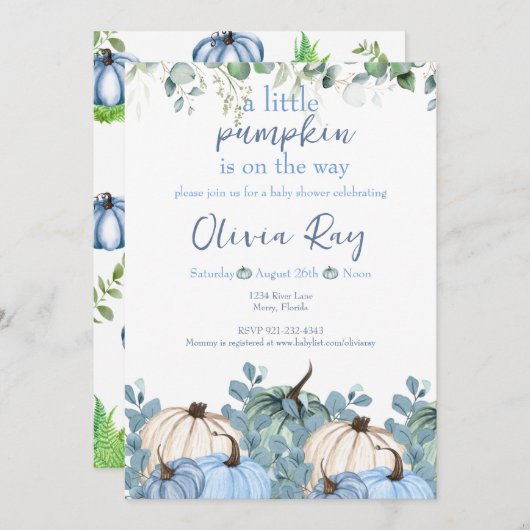 Invitation Blue Boho un peu Citrouille est sur le chemin (Devant / Derrière)