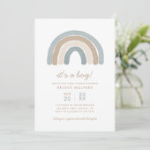 Invitation Blue Boho Watercolor Rainbow Boy Baby shower (Debout devant)
