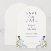 Invitation Blue Boho Wildflowers Wedding Save the Date (Devant / Derrière)