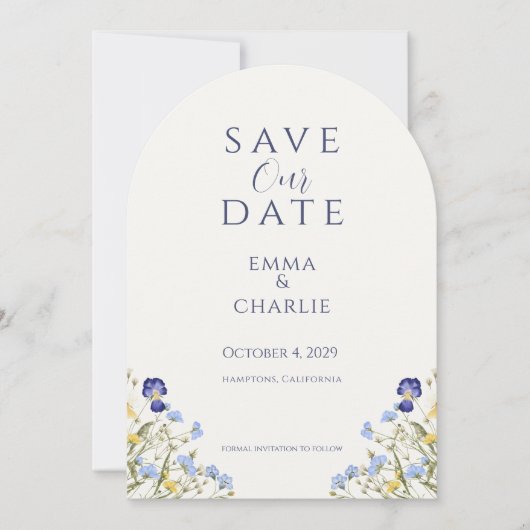 Invitation Blue Boho Wildflowers Wedding Save the Date (Devant)