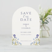 Invitation Blue Boho Wildflowers Wedding Save the Date (Debout devant)
