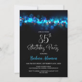 Invitation Blue Bokeh Black 85th Birthday Party (Devant)