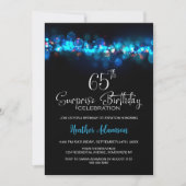 Invitation Blue Bokeh Black Surprise 65th Birthday Party (Devant)