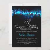 Invitation Blue Bokeh Black Surprise 80th Birthday Party (Devant)