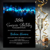 Invitation Blue Bokeh Black Surprise Any Age Birthday Party