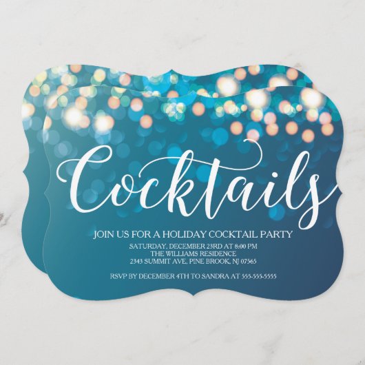 Invitation Blue Bokeh Cocktail Party (Devant / Derrière)