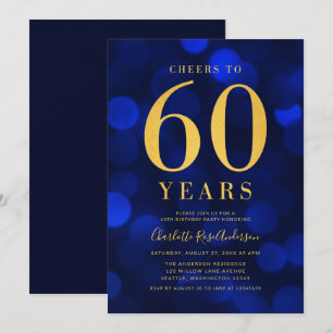 Invitation Blue Bokeh Gold encourage à 60 ans fête d'annivers