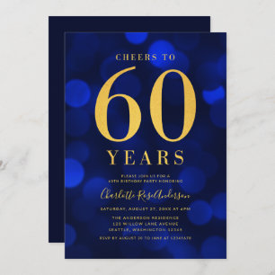 Invitation Blue Bokeh Gold fête ses 60 ans d'anniversaire