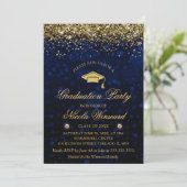 Invitation Blue Bokeh & Gold Parties scintillant Graduation P (Debout devant)