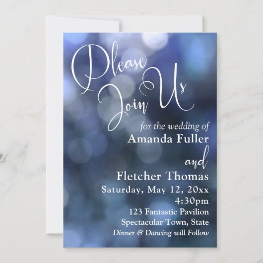 Invitation Blue Bokeh Light & Typographie 32 Mariage 2 (Devant)