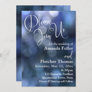 Invitation Blue Bokeh Light & Typographie 32 Mariage 2