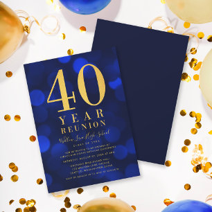 Invitation Blue Bokeh Lights 40 Year Class Reunion