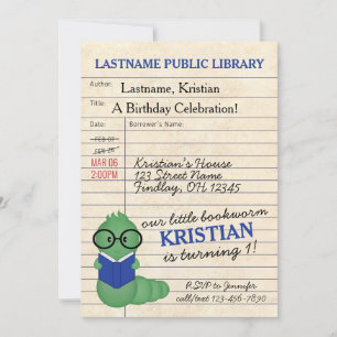 Invitation Blue Bookworm fête d'anniversaire