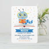 Invitation Blue Bookworm Livre fête d'anniversaire (Debout devant)