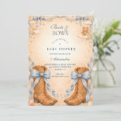 Invitation Blue Boots And Bows Boy Baby Shower (Debout devant)