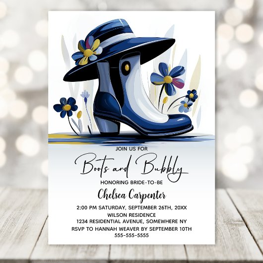 Invitation Blue Boots and Bubbly Bridal Shower